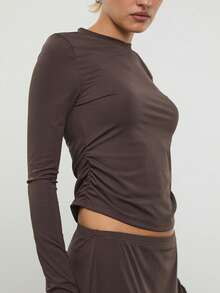 COUREZ 长袖修身针织衫 / Y2K 春季女装 长袖上衣 棕色上衣 修身上衣 可爱外出装 夏季上衣 夏季服装 度假装 夏季假日装 - 棕色 - 查看 6