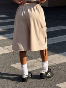 Muchica 女士夏季新款卡其色休闲抽绳低腰宽松阔腿七分短裤 - 卡其色 - 查看 2