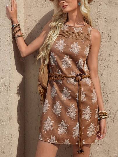 Wildy Casual American Western Country Lace Patchwork Women's Sleeveless Mini Dress, Suitable For Daily Wear, Commuting, Summer Music Festival Boho Short Dress Summer Dress Summer Dresses For Women Boho Summer Dress Summer Dresses For Women Summer Outfits Summer Clothes Summer Outfits For Women Summer Holiday Outfits Summer Outfit For Women Vacation Outfits Women Summer Holiday Outfits Vacation Outfits For Women Casual Dresses For Women Boho Casual Dresses  Casual Short Dress Casual Outfit For Women