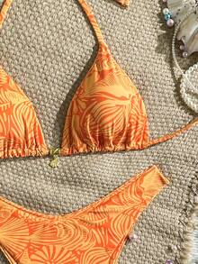 Swim Vcay Swim Mod Summer 2 Pieces Swimwear, Spaghetti Strap Random Print Top And High Cut Bottoms, Summer Beach Vacation Bikini Set - Orange - View 5