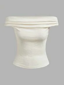 SHEIN EZwear Áo kiểu nữ màu trơn, đa năng, thời trang, phù hợp cho các buổi hẹn hò và đi chơi. - Màu be - Xem 4