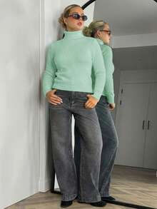 Bethéva 高领保暖内衬修身长袖毛衣，秋冬针织套头衫 - 薄荷綠 - 查看 6