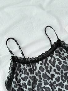 SHEIN 少女性感豹纹蕾丝拼接吊带背心，夏季新款修身露背短款上衣套装 - 彩色 - 查看 3