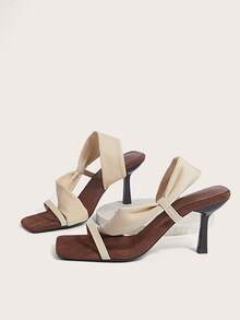 Enchnt 2025新款米色法式时尚基础款优雅蝴蝶结高跟鞋，优雅简约基础款女士夏季凉鞋，适合派对情人节礼物，外出穿着 - 米色 - 查看 6