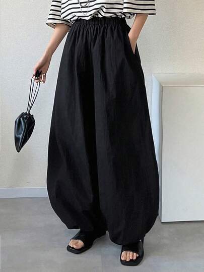 FRIFUL Women's Loose Casual Solid Color Lantern Pants, Versatile For Spring & Summer