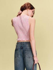 lacRébo 粉色褶皱条纹无袖上衣 春夏 - 橘色 - 查看 2