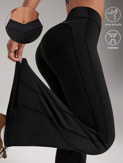 Seamluxe SHEIN Sport Pantalones deportivos de campana de unicolor versátiles y casuales para mujer