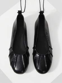 Zapatos planos de mujer con cordones de ballet desmontables - Negro - Ver 1