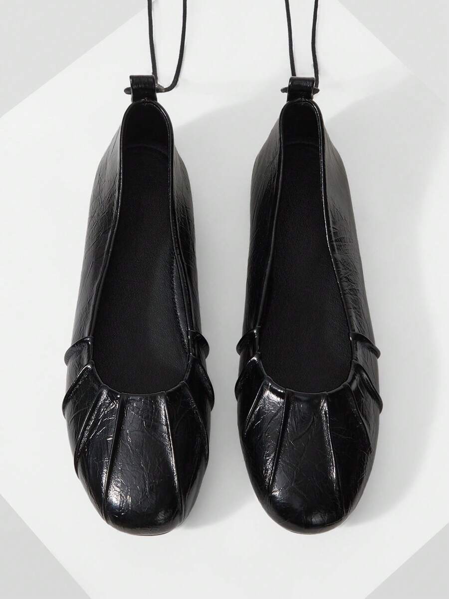 Zapatos planos de mujer con cordones de ballet desmontables - Negro - Ver 1