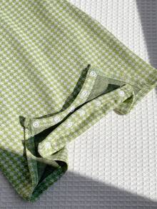 SHEIN رومبير قصيرة الأكمام كاجوال جميلة للأطفال حديثي الولادة الجنسين، بنقشة هندسية خضراء، مناسبة للربيع والصيف - أخضر - مشاهدة 5
