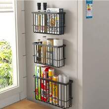 门后式食品储藏柜收纳架，食品储藏室整理收纳，深篮悬挂式重型金属架，壁挂式调料架，适用于家庭厨房、洗衣房和浴室，白色/黑色 - 彩色 - 查看 4