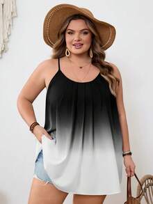 SHEIN CURVE+ Curve 尺码 US22 音乐节、海滨度假、波西米亚风女士渐变休闲百搭日常吊带背心 - 黑與白 - 查看 6