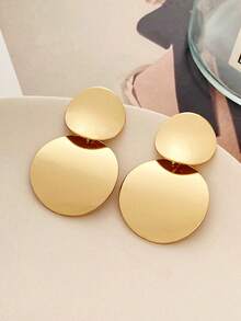 Arave 1 Pair Retro Fashion Versatile Chic 3D Smooth Metal Circle Earrings - Yellow Gold - View 3
