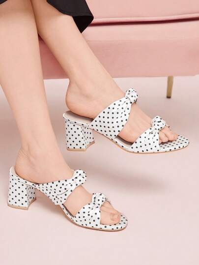 CUCCOO DOLLMOD Women's Shoes Round Toe White Satin Sweet Polka Dot Kink Decoration Cute Style Afternoon Tea Wear Retro Thick Heel High Heel Sandals