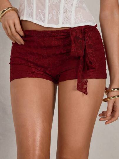 Glamine 女士性感优雅系带短裤，酒红色