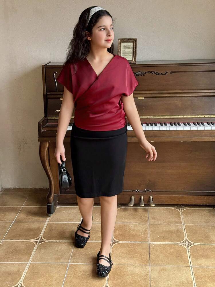 Tween Girls V-Neck Short Sleeve Shirt Summer