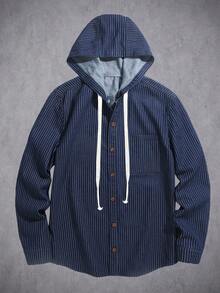 Manfinity Denimwave Young Street Style Washed Blue Straight Fit Striped Hoodie With Drawstring, Spring/Summer - Blue - View 1