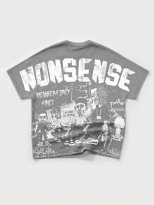 ROMWE MEN Street Life 1件男士卡通蝙蝠袖圆领短袖休闲T恤 - 灰色 - 查看 5