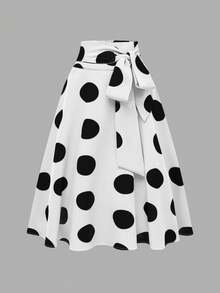Olithes Falda de verano de mujer con estampado de lunares elegante y nudo delantero - Blanco - Ver 6