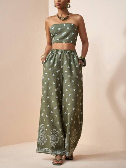 Zivah 2026 Women's Printed Vacation Casual Unique Pattern Printed Fabric Top And Pants Set
