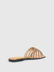CUCCOO SZL Women's Fashion Crystal Decorated Flat Sandals, Summer Spring Shoes - Champagne - View 4
