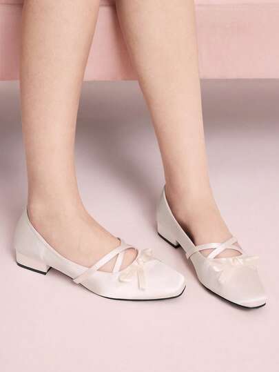 CUCCOO DOLLMOD Light Pink Vintage Square Toe Multi-Bow Fashion Ladies Medium Heel Low Heel Mary Jane