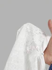 SHEIN MOD 女士纯色蕾丝拼接扭结无袖连体裤 - 白色 - 查看 8