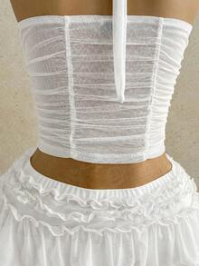 Soleia Áo hai dây cổ yếm xếp ly bằng chiffon kiểu dáng lãng mạn dành cho nữ, thích hợp cho kỳ nghỉ biển, dạo chơi, gợi cảm và hẹn hò. - trắng - Xem 5