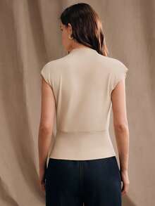 Anewsta Áo tank top nữ kiểu dáng tối giản, xếp ly, cạp cao, ôm sát, thích hợp cho mùa hè, dự tiệc, đi làm, màu mơ. - Màu be - Xem 7