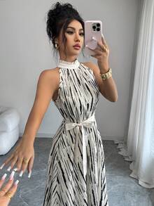 Modelyn Đầm nữ không tay in họa tiết, thắt eo - Nhiều màu - Xem 3