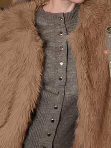 Abrilcols 女士时尚无袖仿皮草背心，秋冬女士棕色背心无袖外套，女士仿皮草背心无袖皮草外套，棕色皮草背心，女士奢华服装，女士冬季服装 - 駝色 - 查看 3