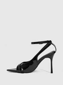 CUCCOO SZL Women's Fashion Pointed Toe Patent Leather Party Slip-On High Heel Sandals - Black - View 5