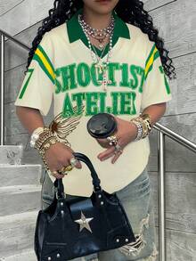 Rovax 女士字母印花落肩宽松休闲T恤 - 彩色 - 查看 1