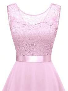 Olithes Women's Sleeveless Pink Lace Dress, Summer - Baby Pink - View 4