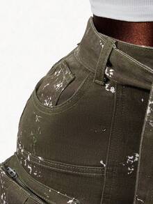 SHEIN Chân váy denim thời trang có túi khóa kéo dành cho nữ - xanh quân đội - Xem 4