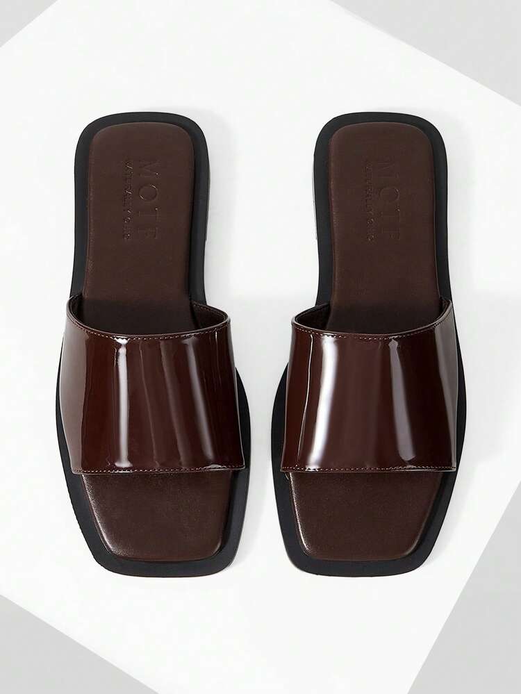 WOMEN SHOES SUMMER EXPLOSION RETRO FASHION MIRROR COFFEE SEXY SQUARE TOE OPEN TOE FLAT BOTTOM SLIPPERS SIMPLE ATMOSPHERE VERSATILE CASUAL SLIP-ON COMFORTABLE LIGHT PREMIUM BEACH DRAG