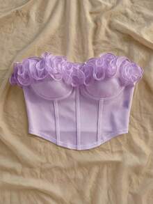 Soleia 浪漫性感荷叶边修身抹胸上衣，适合度假、约会之夜、情人节、下午茶等场合。 - 淡紫色 - 查看 4