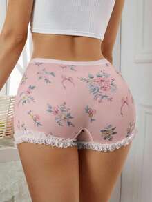 SHEIN 1 chiếc quần lót nữ kiểu quần đùi ngắn có nơ hoa dễ thương. - Hồng - Xem 2