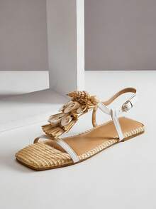 SHUZIA Sandal Datar Kasual Nyaman Wanita dengan Hiasan Kerang - Putih - View 5