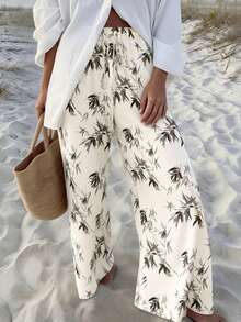 Breezaya Plus Size Women's Satin Printed Pants, Spring/Summer - Apricot - View 4