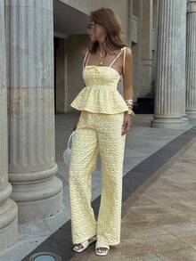 Siren Gaze Women's New Summer Clothes ,Work Outfits For Women,Casual Clothes For Women, Women's Elegant Jacquard Camisole And Pants 2 Pieces Set, Summer, Summer Women Vacation Outfit Sets Women Summer Outfit Sets Women's 2 Pieces Sets Women's Summer Co Ord Women 2 Pieces Outfit Casual - Yellow - View 5