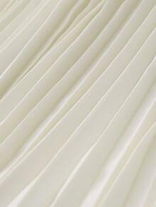 GlowEve 女士夏季梭织无弹力翻领半开襟无袖衬衫式褶裥腰部喇叭下摆时尚优雅百搭休闲沙滩办公长连衣裙杏色 - 杏色 - 查看 3