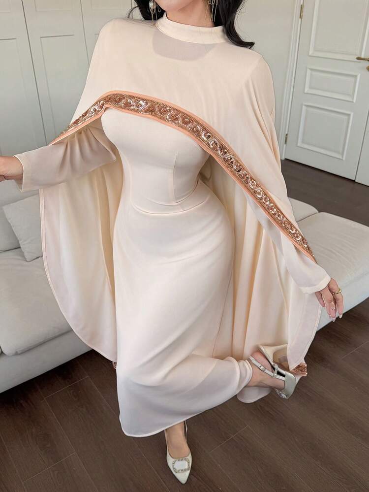 Women's Elegant Color Block Dress With Chiffon Overlay, 2 Pieces Set, Spring/Summer