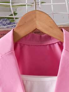 SHEIN Elladie kids Bộ 3 món cho bé gái (size nhỏ) gồm áo khoác, áo hai dây và quần short đính ngọc trai, trang phục mùa hè thanh lịch thường ngày. - Màu Hồng  Dưa hấu - Xem 6