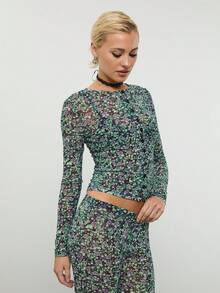 COUREZ Knopf-Cardigan mit kleinteiligem Blume Muster / Y2K Frühlingskleidung für Frauen, Blumendruckoberteil mit langen Ärmeln, Ausgehoberteil, Sommeroutfits, Sommertops, Frühlingsbreak-Outfits - Verschiedenfarbig - Übersicht 5