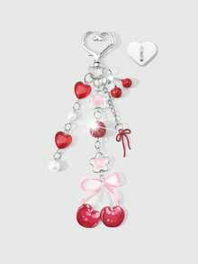 ROMWE Kawaii 2 New Ins Korean Sweet, Exquisite, Fashionable And High-Value Red Series Bright Rhinestone Soft Pottery Diamond Ball Resin Strawberry Peach Heart Bow Acrylic Strawberry Cherry DIY Keychain Bag Pendant, Water Cup Pendant, Mobile Phone Case Pendant, Fixed And Pasted Love Accessories, Combination Set, Suitable For Sisters, Girlfriends, Girls And Ladies Daily Wear, Holiday Gifts - Red -2 - View 19