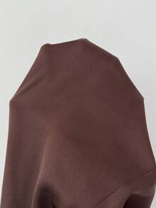 Rafferiza V领褶皱系带A字短袖纯色连衣裙，法式优雅休闲风格，女士 - 棕色 - 查看 6