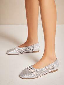 SHUZIA Ladies Elegant Woven PU Ballet Flats - Silver - View 2