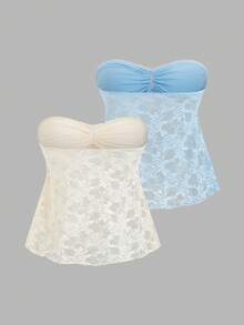 Sweetra Top a fascia con balze in pizzo floreale da donna - Multicolore - Visualizzare 2