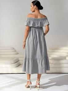 MaterniWear Schwangeren Frauen Off-Shoulder gestreiftes gerafftes modisches schickes Partytube-Kleid - Schwarz und Weiss - Übersicht 9